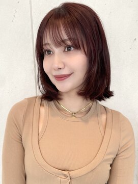 トリコ ショップアンドヘアサロン(tricot shop hair salon) ぷつんとカット ミディアムボブ チェリーブラウン◎