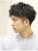 ツイストスパイラルパーマツーブロックアップバング刈り上げ束感