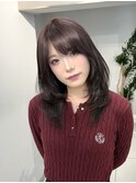 ラベンダーカラー流し前髪ミディアムレイヤーg