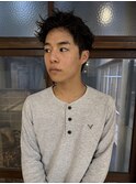 メンズピンパーマショート刈り上げなしショート