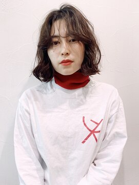 アイティーバイアルバム 八王子店(IT by ALBUM) ラフウェーブ_Aラインボブマロンベージュかきあげロング_28129