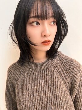 ノク(nok) レイヤー_グレーベージュレイヤーロング黒髪前髪パーマ