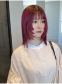 レッドブラウン / 顔まわりレイヤー / 姫カット / 切りっぱなし