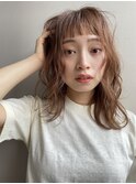 アッシュベージュandオン眉セミロング