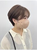 大人可愛い小顔丸みショートのシースルーバングボブ