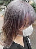 ホワイトラベンダー外ハネダブルカラーくびれ巻きケアブリーチ