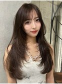韓国ヘアグレージュカラーブリーチ無し髪質改善イヤリングカラー