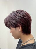 刈らない毛流れセンターパートボルドーカラーワインレッドカラー