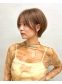 透明感カラー ボブ 前髪 ショート カラー ブリーチ&ダブルカラー