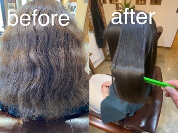 エルバッチャ 伊勢崎店(Lbaccia)の写真/ダメージをしっかり抑えた髪質改善ストレートは艶感バッチリ！CMの様な髪質に！