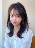 シャギーレイヤーロング韓国ワンホンヘアシースルーぱっつん前髪