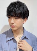 メンズ/アップバング/ツーブロックマッシュ/束感ショート/波巻き