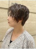 小顔束感ウェーブショートボブパーマブラウンベージュグレージュ
