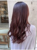 ロングくすみチェリーレッド髪質改善カラー