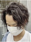 大分メンズツーブロックセンターパートツイストスパイラルパーマ