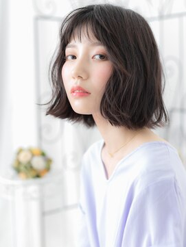 エイトサロン 八潮(8salon) 八潮/髪質改善/チャコールグレー黒髪×切りっぱなし外ハネボブm