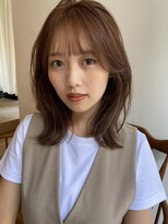 大人かわいいくびレイヤー顔まわりレイヤーカットピンクベージュ