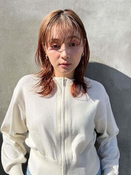 ジーニー 横浜(giinii) 20代30代韓国風ヘアレイヤーカット_くびれヘア_オレンジベージュ