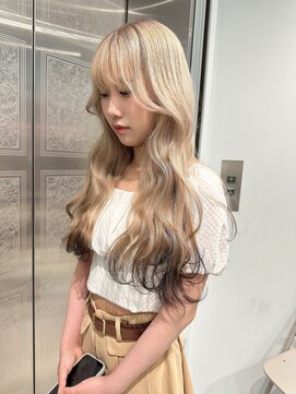 ノラ ウメダ(NORA UMEDA) 【chiaki】white beige × brown裾カラーデザインカラー髪質改善