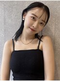 三軒茶屋_レディース_セミロング_ブラック_ウェット_オイル_小顔