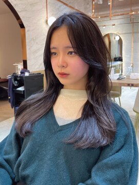 ロンド エスポワール 錦糸町(Lond espoir) 黒髪レイヤーロンググレーベージュ前髪パーマ【韓国ヘア鈴木颯】