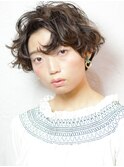 前下がりボブ/ランダムパーマ/ダークアッシュ/ウェーブ/30代