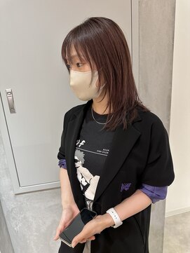 ヨーク(YOKE) YOKE レイヤーボブ前髪ブリーチなしダブルカラーピンクベージュ