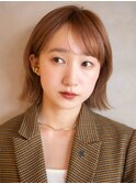 シースルーバング　ボブくびれヘア　アプリコットオレンジ
