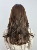 おくれ毛前髪カットオリーブベージュ韓国ヘアロング_ba557861