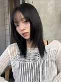美髪レイヤーミディアムシースルーバングヘア