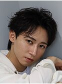 【メンズショートセンターパート、ナチュラルニュアンスパーマ】