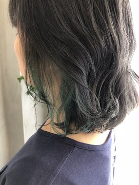 ヘア スペース メロウ(hair_mellow) ミディアムダークアッシュインナーグリーン