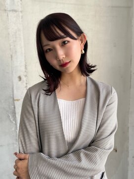 フレーム 博多店(FRAME) 大人かわいいくびれミディアム×レッドピンクカラー【福岡博多】