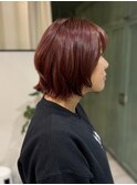 レッドカラー/バイオレットカラー/レイヤーボブ/顔まわり