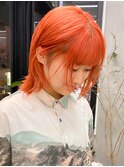 オレンジカラーブリーチ有りウルフレイヤーコーラル鮮やかカラー