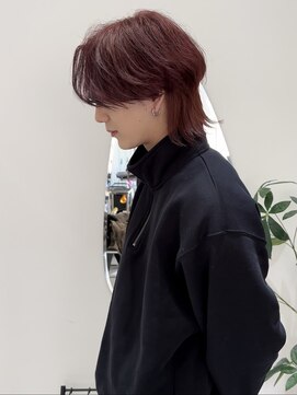 ジーナ 天神(Zina) 赤髪センターパートウルフ 【メンズサロンZina 天神】