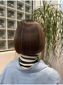 明るめブラウン/内巻きワンカールボブ/髪質改善トリートメント