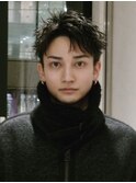 センターパートニュアンスパーマ刈り上げツーブロックメンズヘア