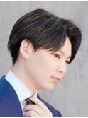 フェザーパーマ/ブルーブラック/刈り上げセンターパート[新宿]