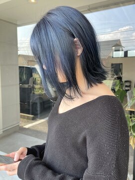 ナンバー(number+) 透明感カラー★ダブルカラーブリーチネイビーブルー派手髪