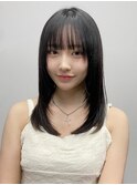 小顔 前髪 レイヤーカット ダークブルー ワンホンレイヤー "