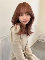 ピンクベージュ_くびれレイヤーシースルーバング韓国
