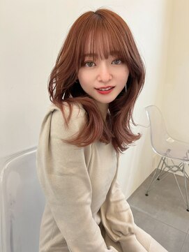 ノク(nok) ピンクベージュ_くびれレイヤーシースルーバング韓国