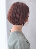 Say.ショートボブチェリーブラウンチェリーレッドデジタルパーマ