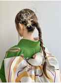 卒業式 成人式 振袖 袴 ヘアセット 金箔ヘア 水引きヘア K02-23