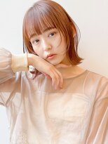 オレンジブラウン/ボブ/顔まわりレイヤー/ワイドバング