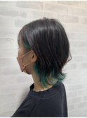 インナーカラー×ネイビーグレー×ウルフショート