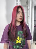 メンズスーパーロングピンクヘアストレートビビッドカラー