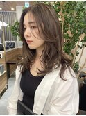 前髪長めブリーチハイライトカラー◇アッシュグレーロング
