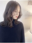 アッシュグレージュ/グレージュカラー/くびれヘア/前髪なし